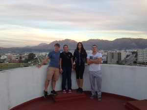 Tyler, Patty, Christina and I posing on top of the hotel in city of Tetouan